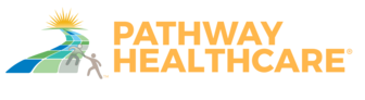 A green background with orange letters that say pathways health.