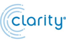 A green background with the word clarity written in blue.