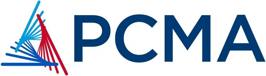 A blue and white logo of the pcl.