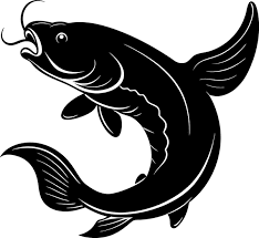 Black stylized koi fish leaping illustration