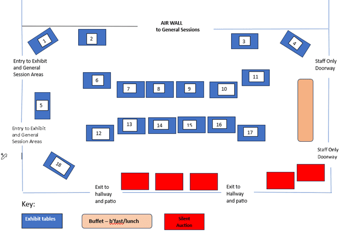 Conference exhibit hall floor plan with numbered booths